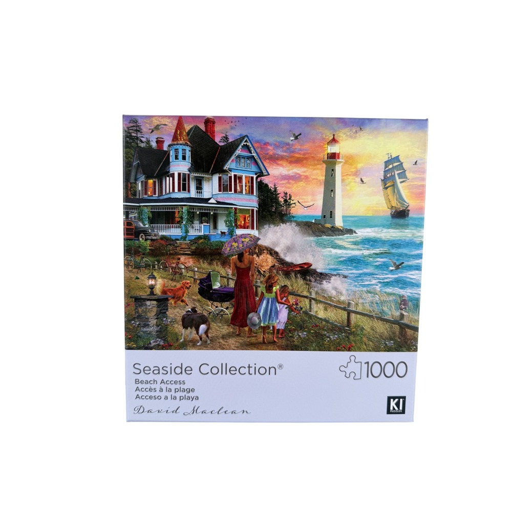 David Maclean Beach House Colorful Sunset Lighthouse Ocean 1000 Piece Puzzle NIB